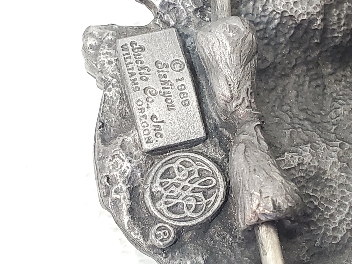 Harley Davidson Belt Buckle Vintage 1980's Solid Pewter Red Roses Green Leaves