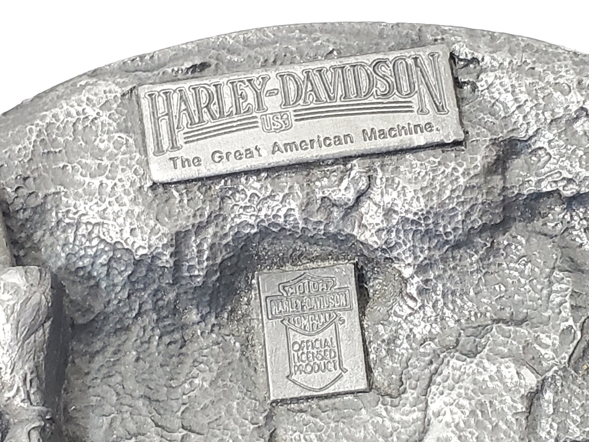 Harley Davidson Belt Buckle Vintage 1980's Solid Pewter Red Roses Green Leaves