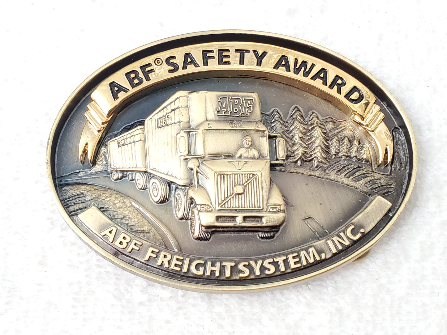 ABF FREIGHT Vintage Belt Buckle Semi Truck Trucker Double-Trailer with Tractor