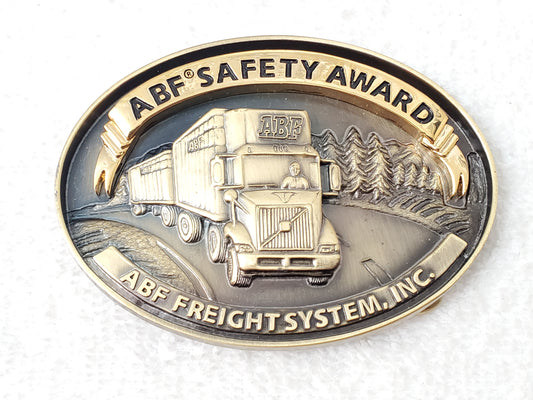 ABF FREIGHT Vintage Belt Buckle Semi Truck Trucker Double-Trailer with Tractor