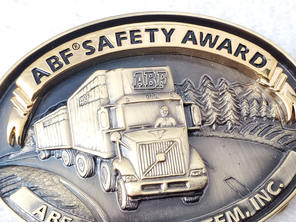 ABF FREIGHT Vintage Belt Buckle Semi Truck Trucker Double-Trailer with Tractor