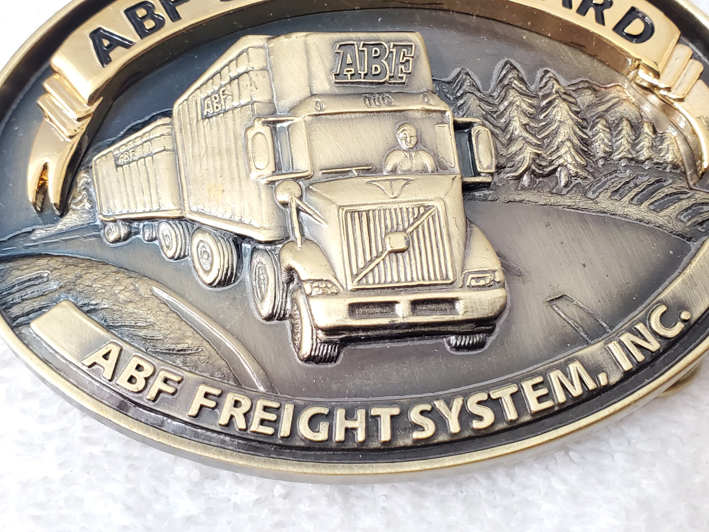 ABF FREIGHT Vintage Belt Buckle Semi Truck Trucker Double-Trailer with Tractor