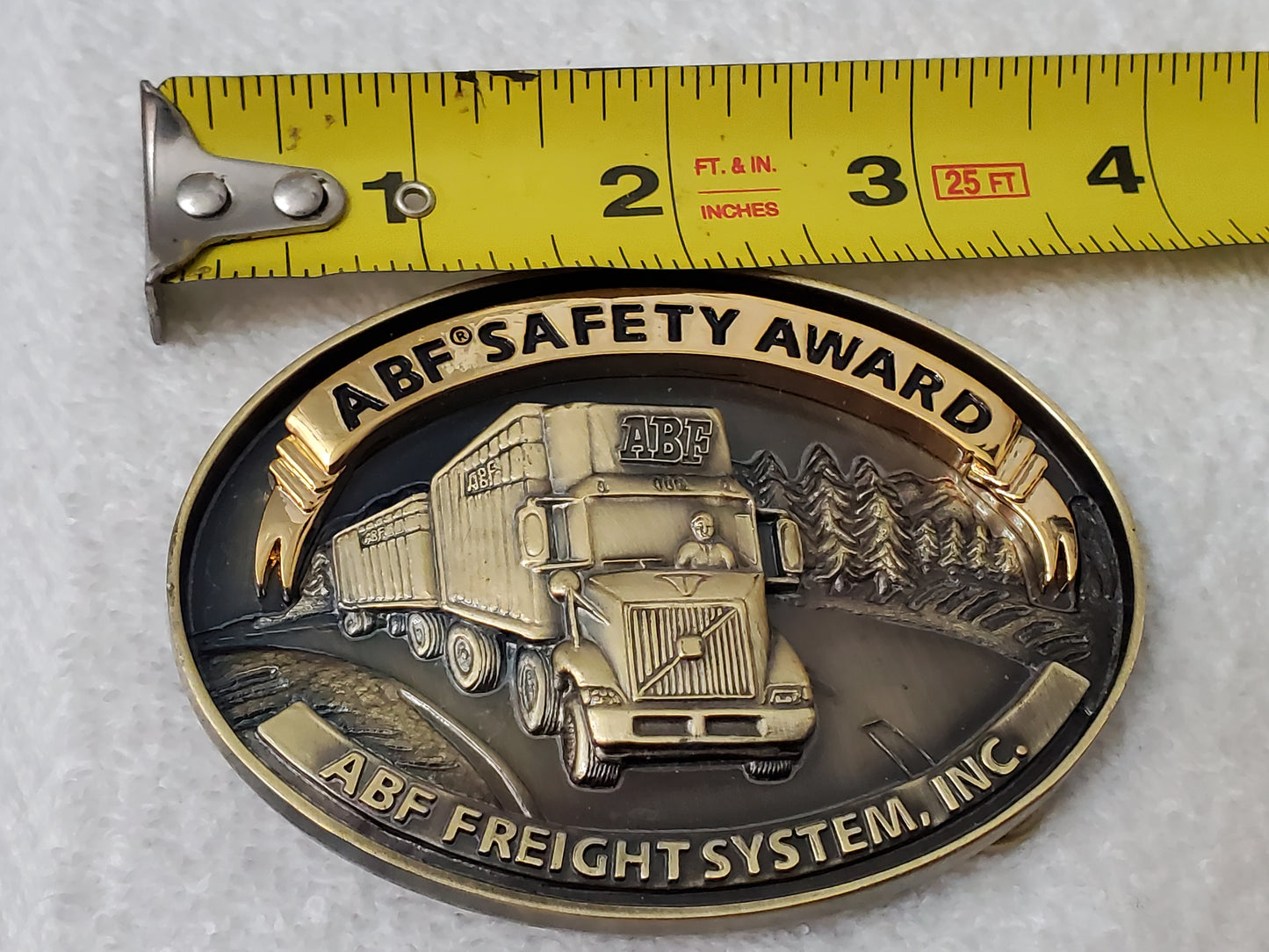 ABF FREIGHT Vintage Belt Buckle Semi Truck Trucker Double-Trailer with Tractor