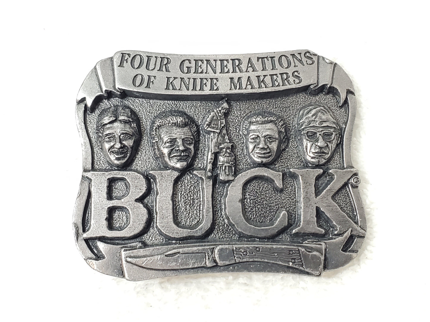 BUCK Four Generations of Knife Makers Vintage Pewter Belt Buckle Smoky Mountain