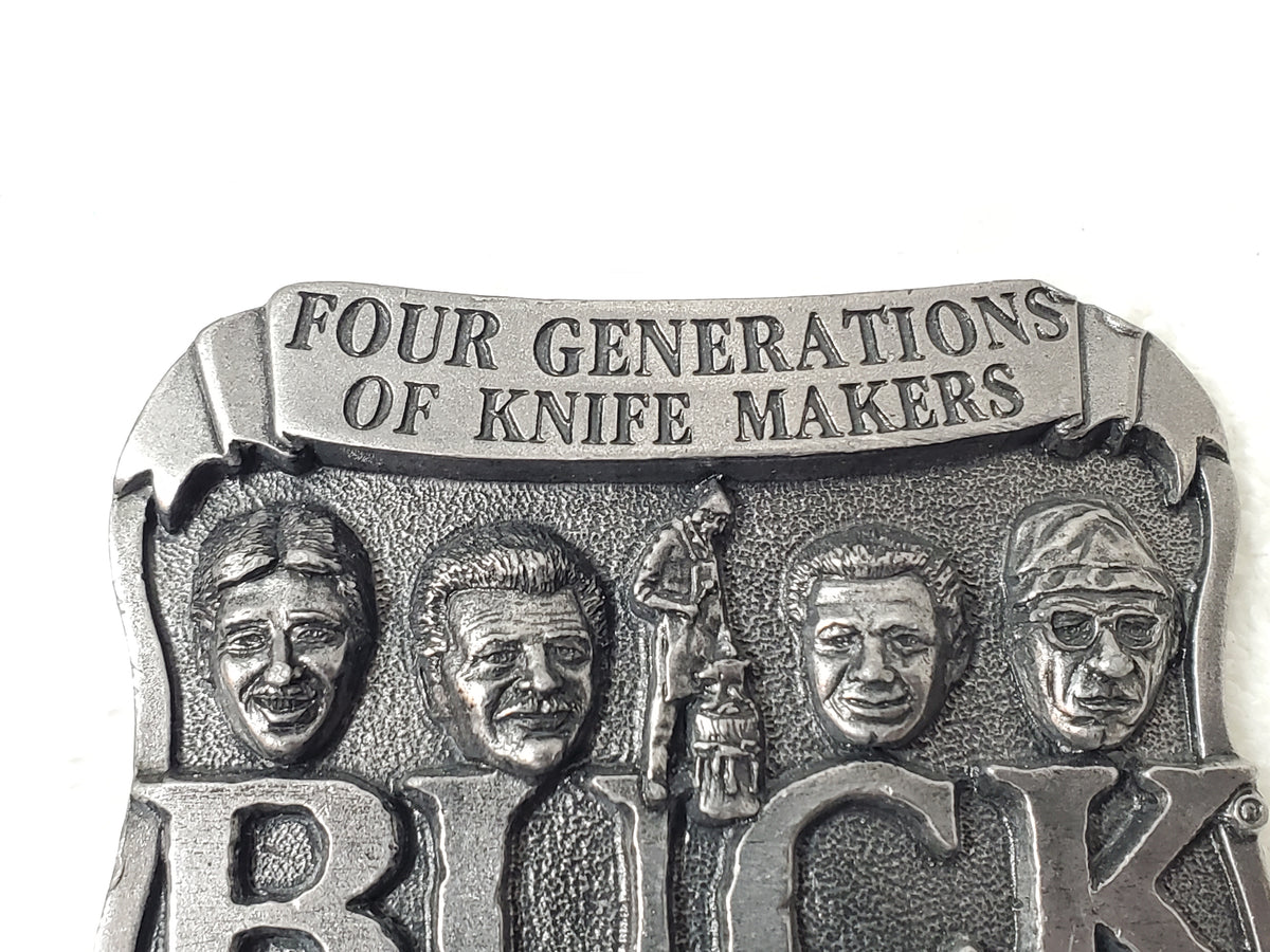 BUCK Four Generations of Knife Makers Vintage Pewter Belt Buckle Smoky Mountain