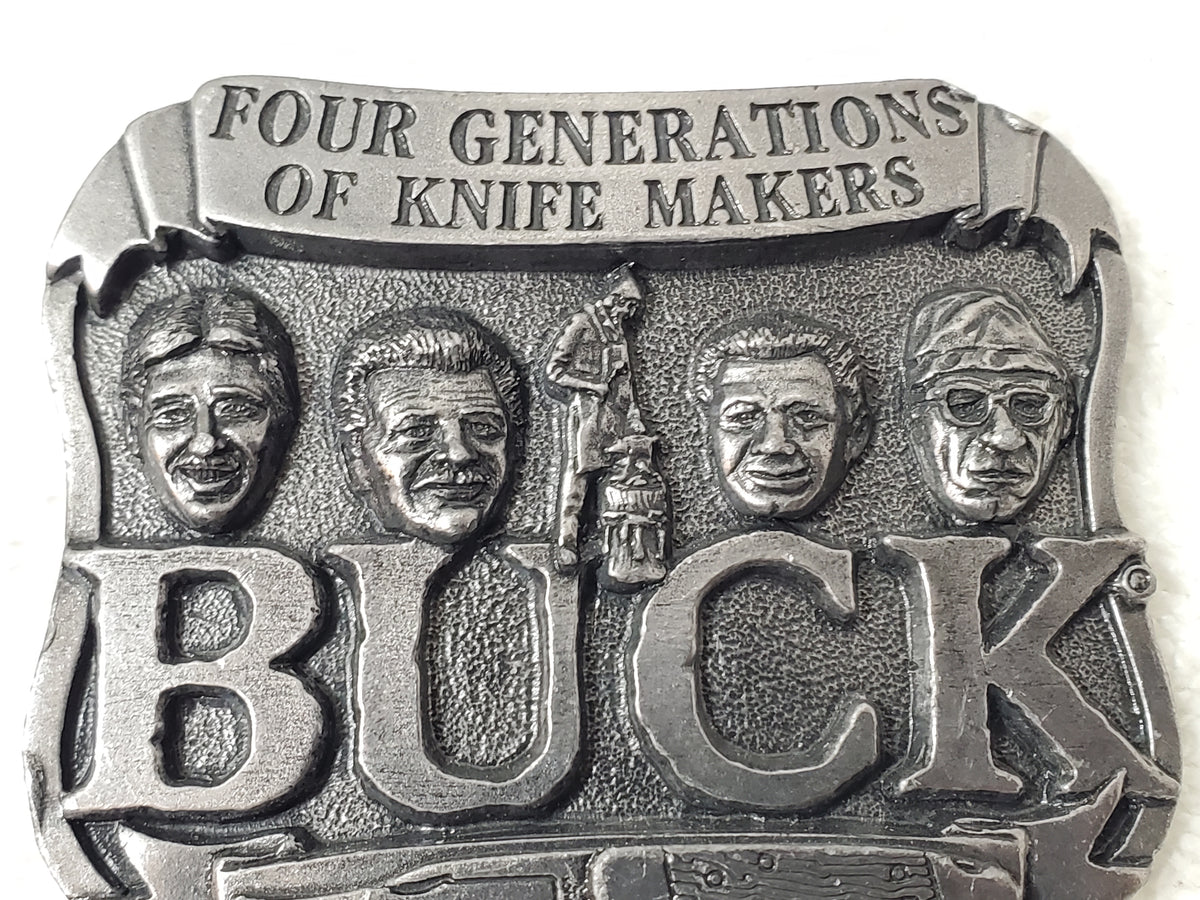 BUCK Four Generations of Knife Makers Vintage Pewter Belt Buckle Smoky Mountain