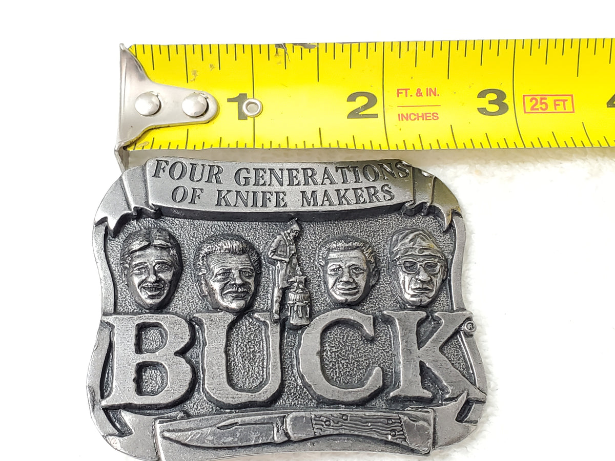 BUCK Four Generations of Knife Makers Vintage Pewter Belt Buckle Smoky Mountain