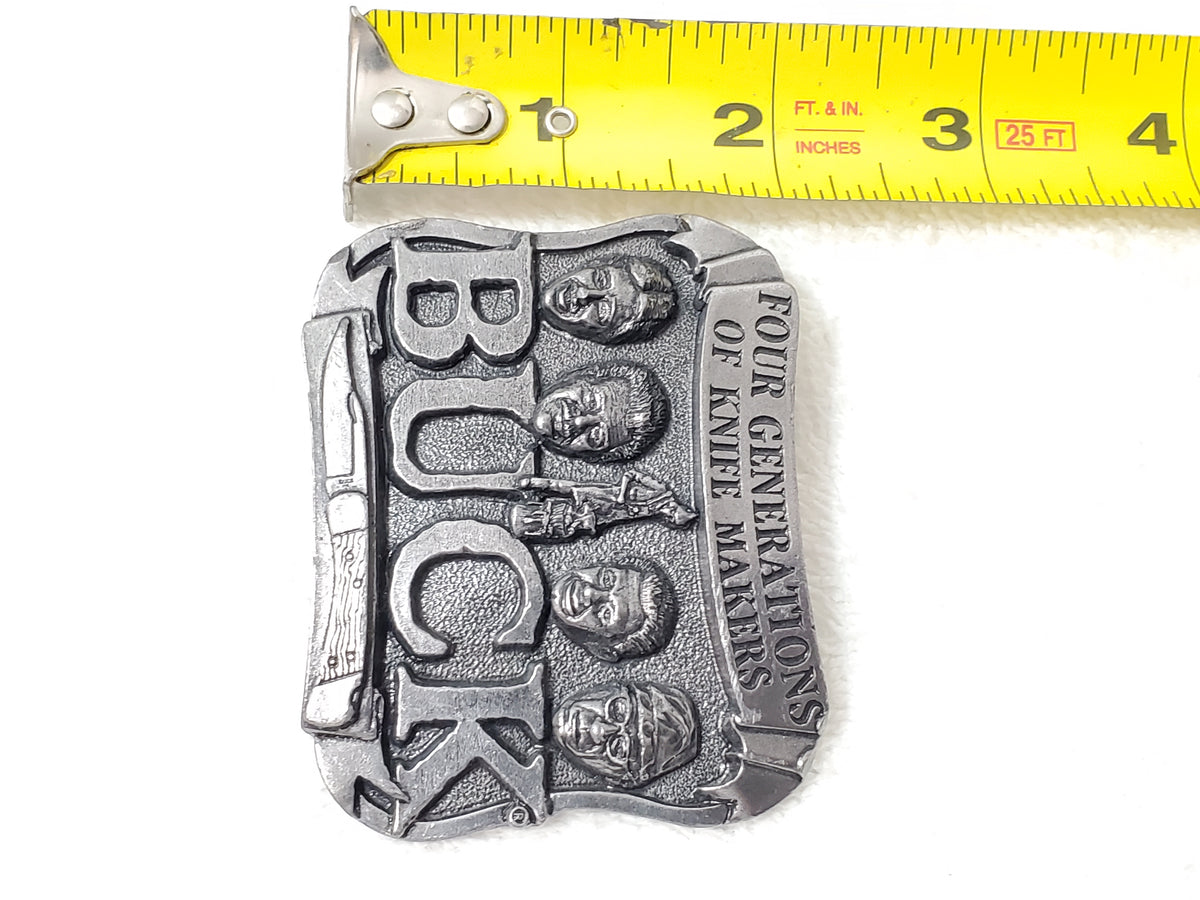 BUCK Four Generations of Knife Makers Vintage Pewter Belt Buckle Smoky Mountain