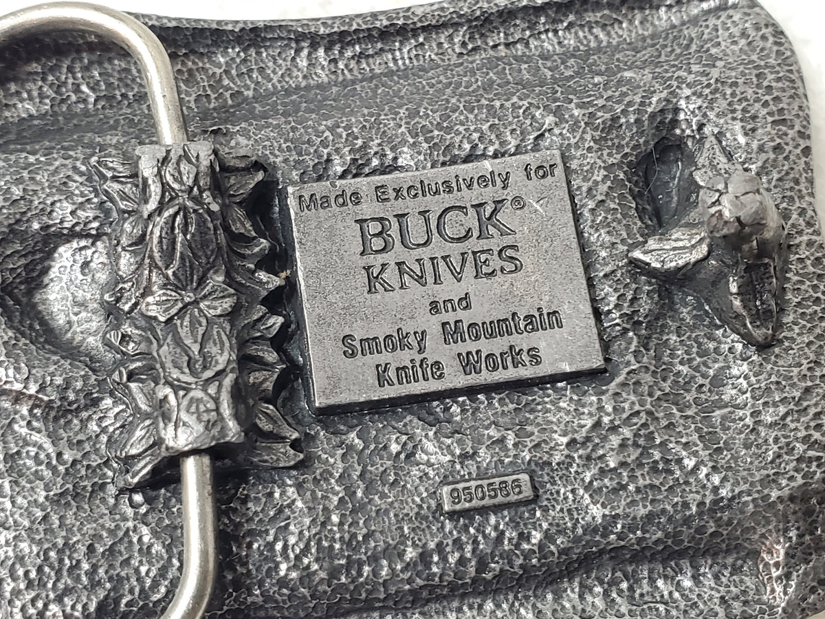 BUCK Four Generations of Knife Makers Vintage Pewter Belt Buckle Smoky Mountain