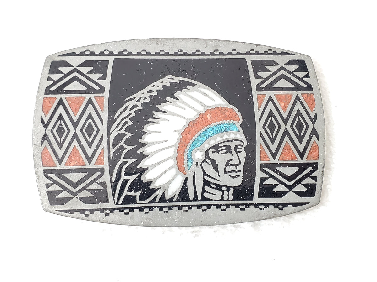 1984 Vintage Native American Chief Feather Headdress Profile Belt Buckle by ADM