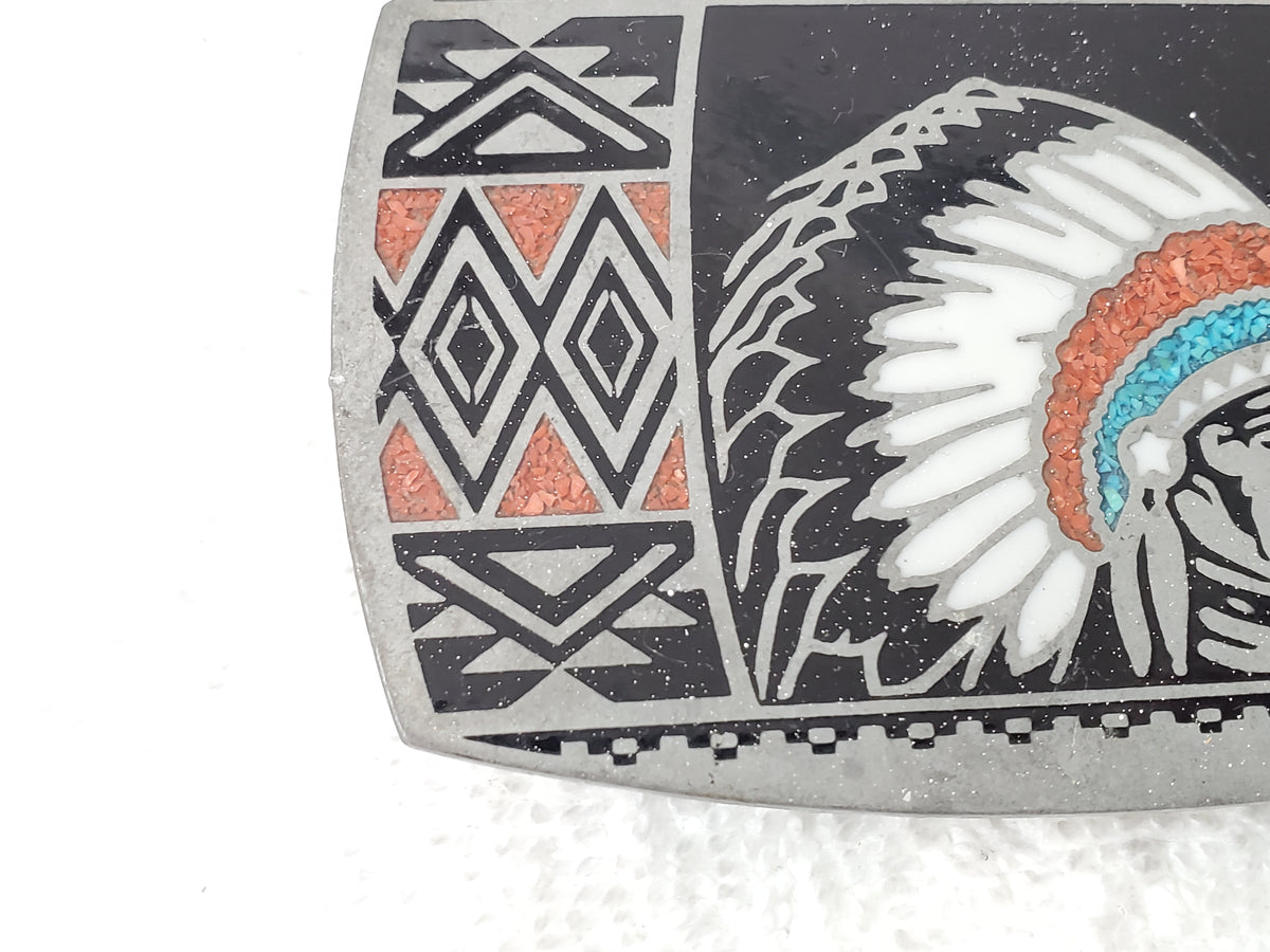 1984 Vintage Native American Chief Feather Headdress Profile Belt Buckle by ADM