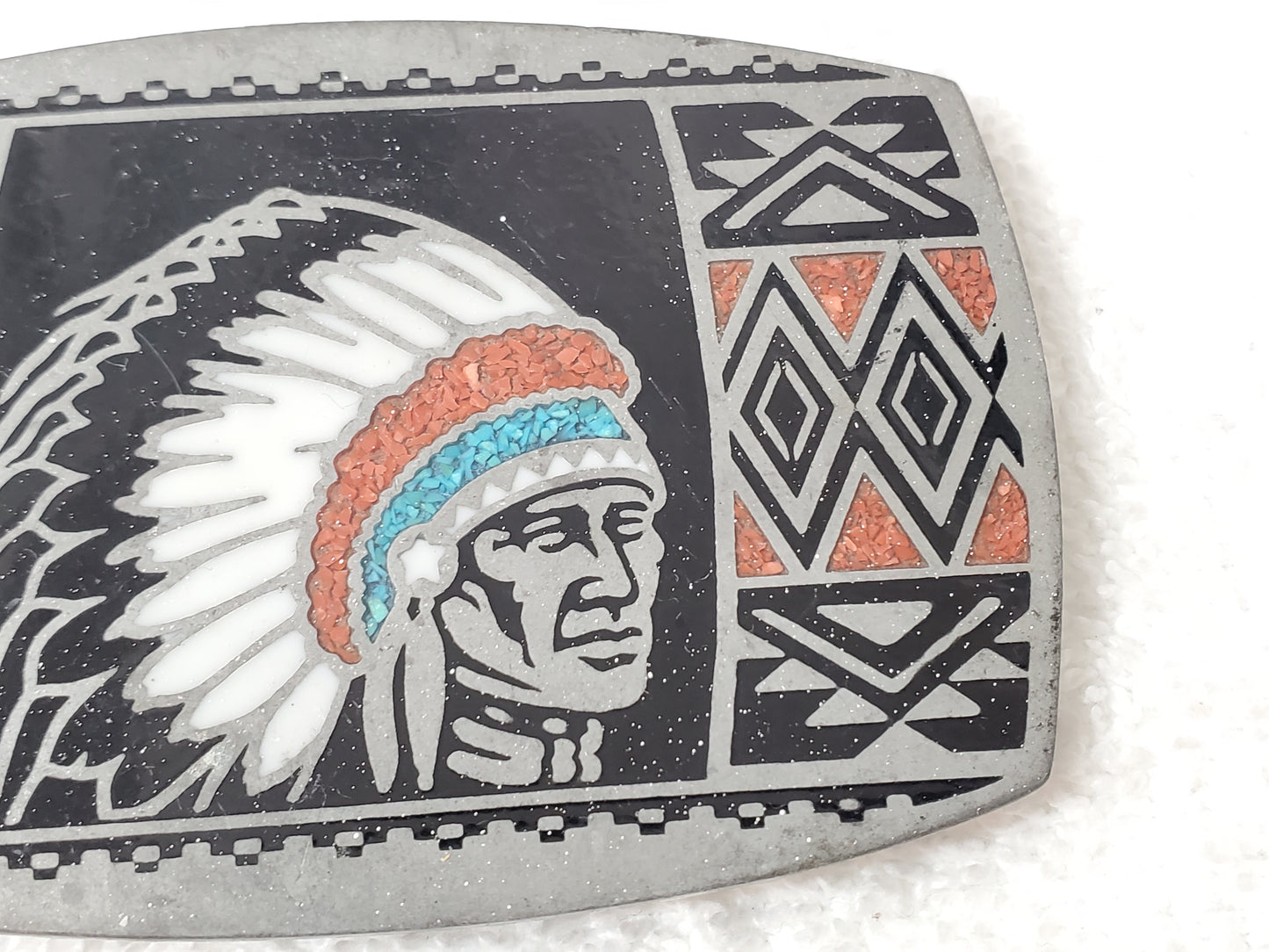 1984 Vintage Native American Chief Feather Headdress Profile Belt Buckle by ADM