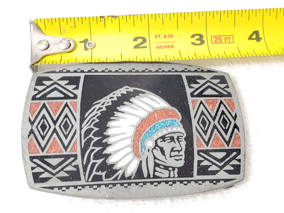 1984 Vintage Native American Chief Feather Headdress Profile Belt Buckle by ADM