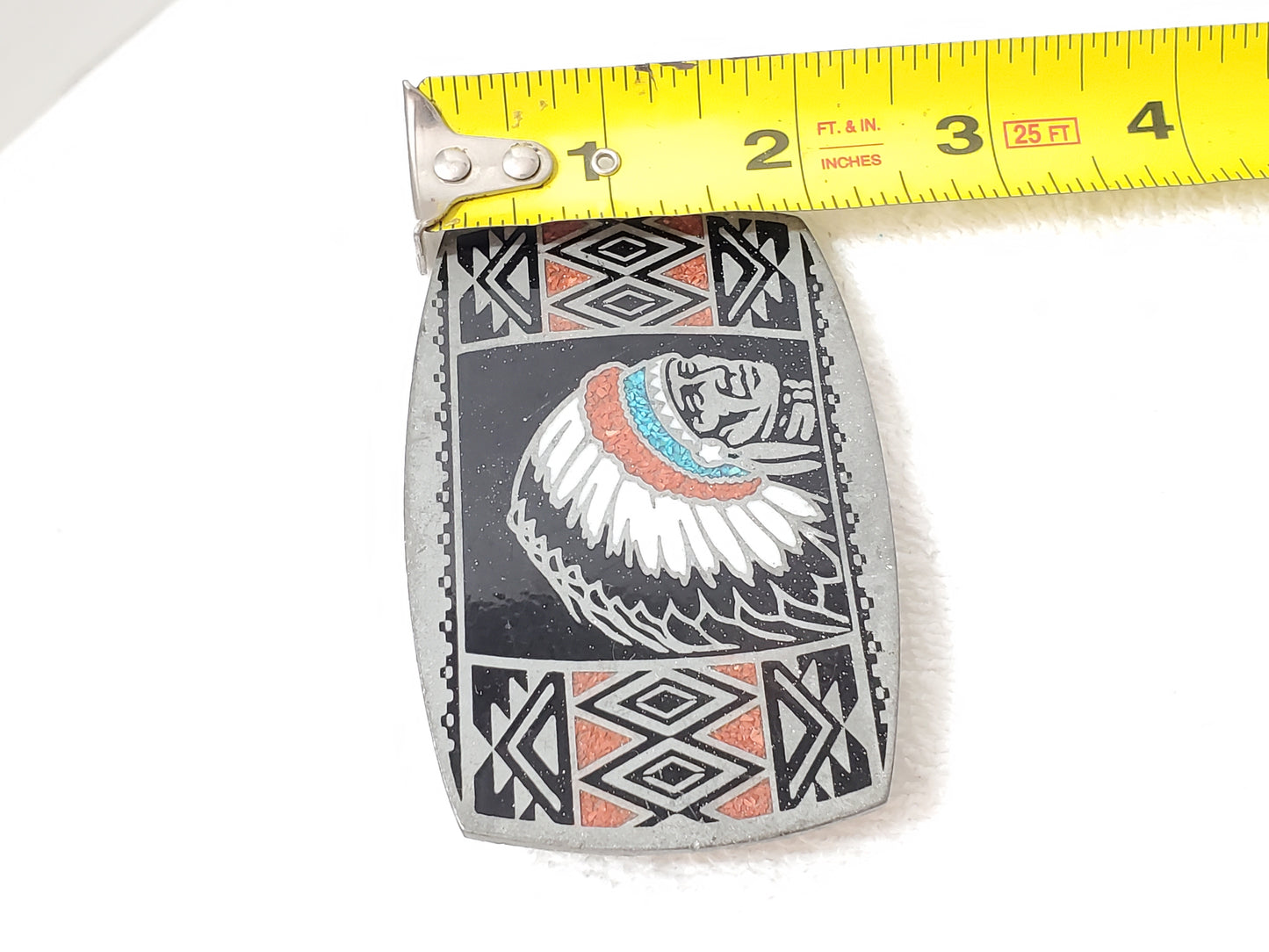 1984 Vintage Native American Chief Feather Headdress Profile Belt Buckle by ADM