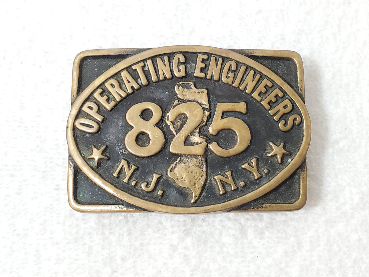Vintage Solid Brass Operating Engineers Local 825 Belt Buckle New Jersey N.Y.