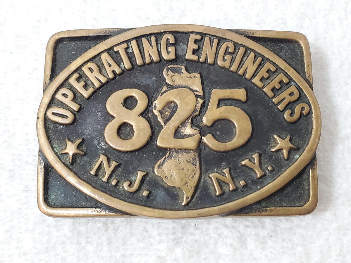 Vintage Solid Brass Operating Engineers Local 825 Belt Buckle New Jersey N.Y.