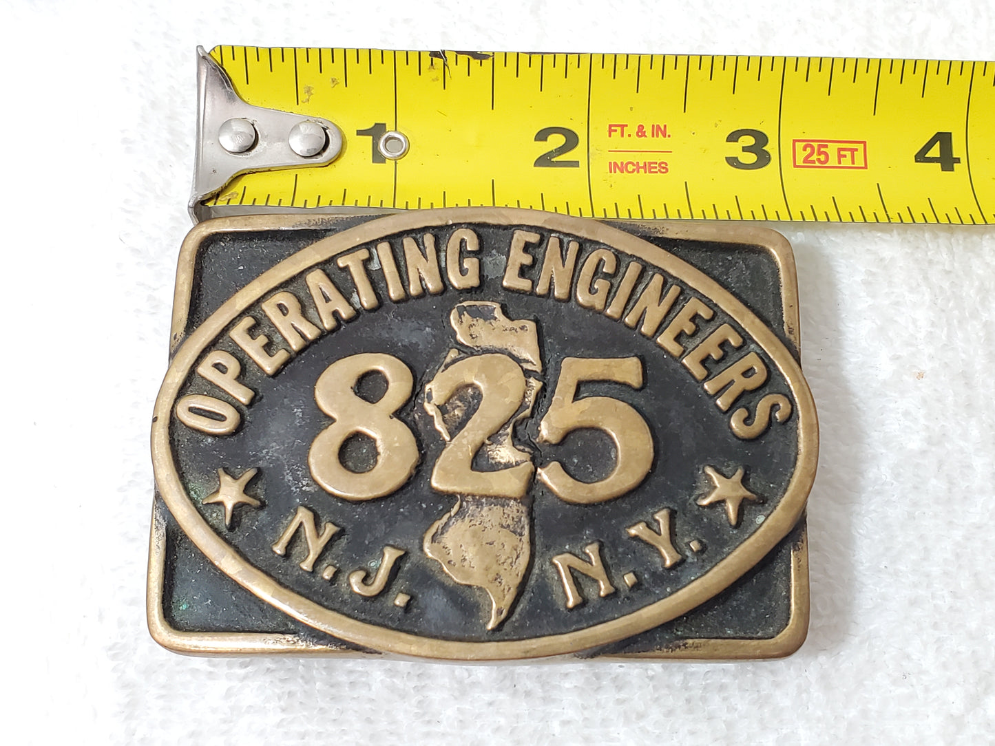 Vintage Solid Brass Operating Engineers Local 825 Belt Buckle New Jersey N.Y.