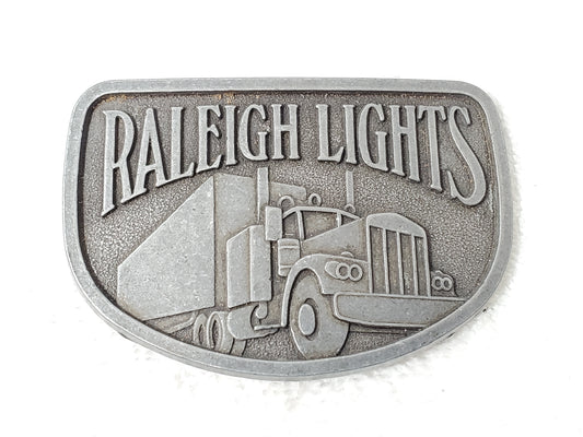 Vintage Raleigh Lights Semi Truck Tractor Trailer Promotional Belt Buckle