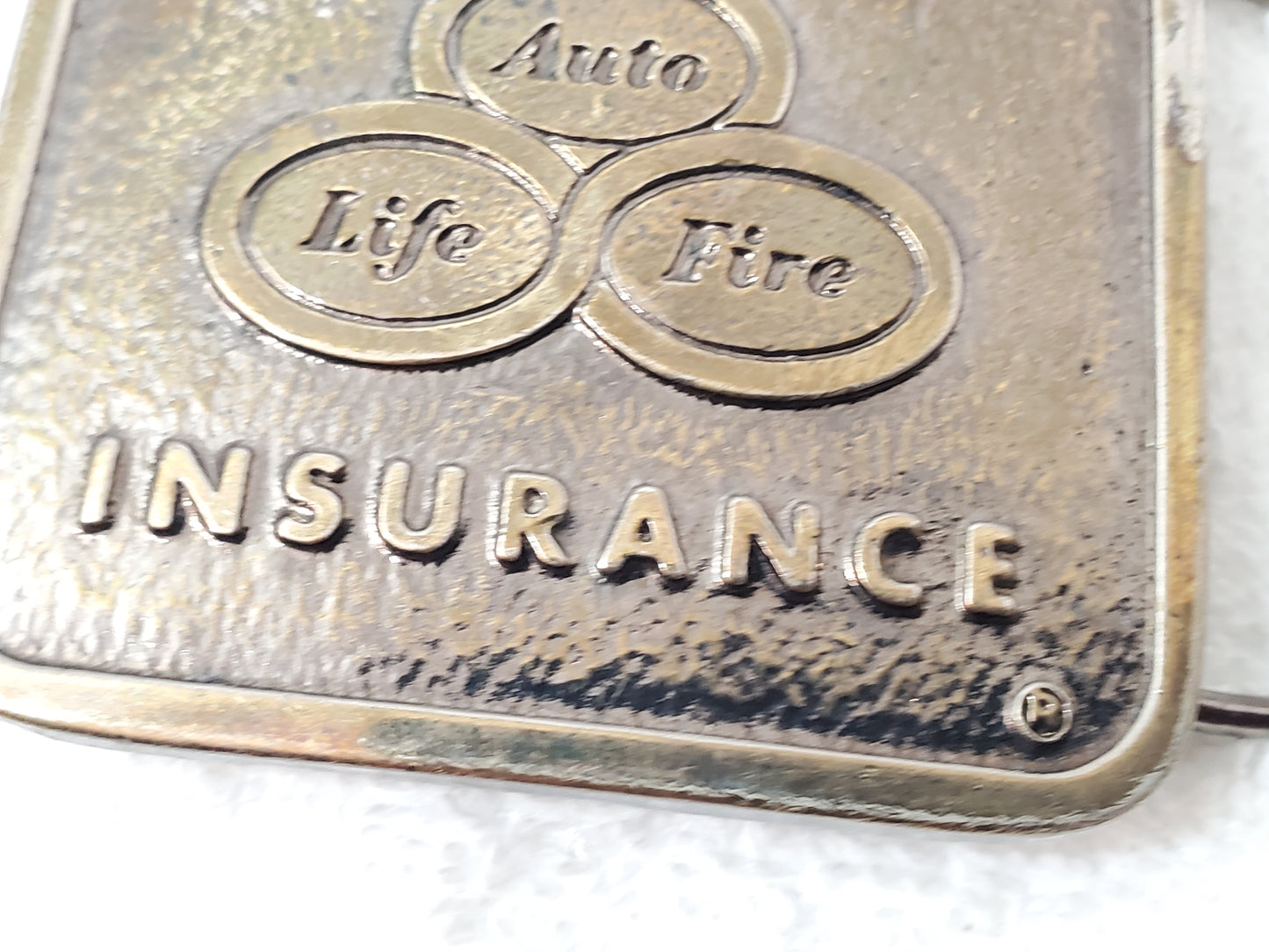 State Farm Insurance Vintage Belt Buckle Classic Three Logo Auto Life Fire