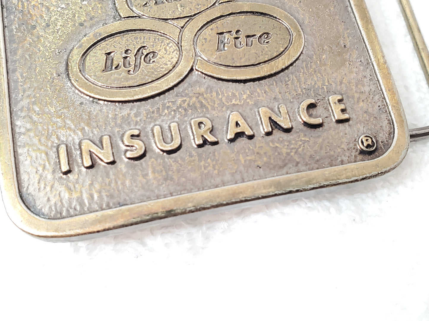 State Farm Insurance Vintage Belt Buckle Classic Three Logo Auto Life Fire