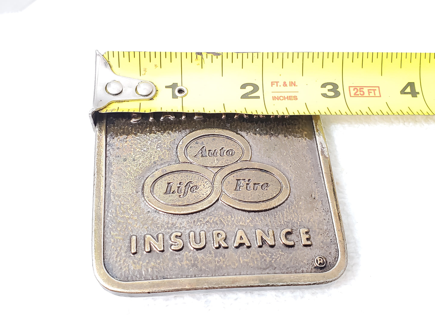 State Farm Insurance Vintage Belt Buckle Classic Three Logo Auto Life Fire