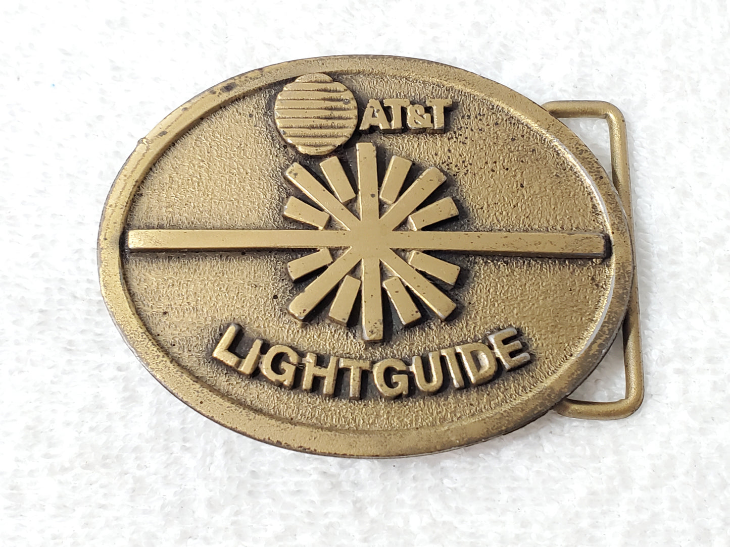 Vintage AT&T Lightguide Brass Belt Buckle Fiber Optics Made in USA by CD Hit