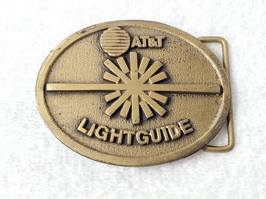 Vintage AT&T Lightguide Brass Belt Buckle Fiber Optics Made in USA by CD Hit
