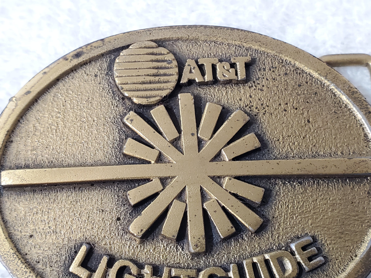 Vintage AT&T Lightguide Brass Belt Buckle Fiber Optics Made in USA by CD Hit