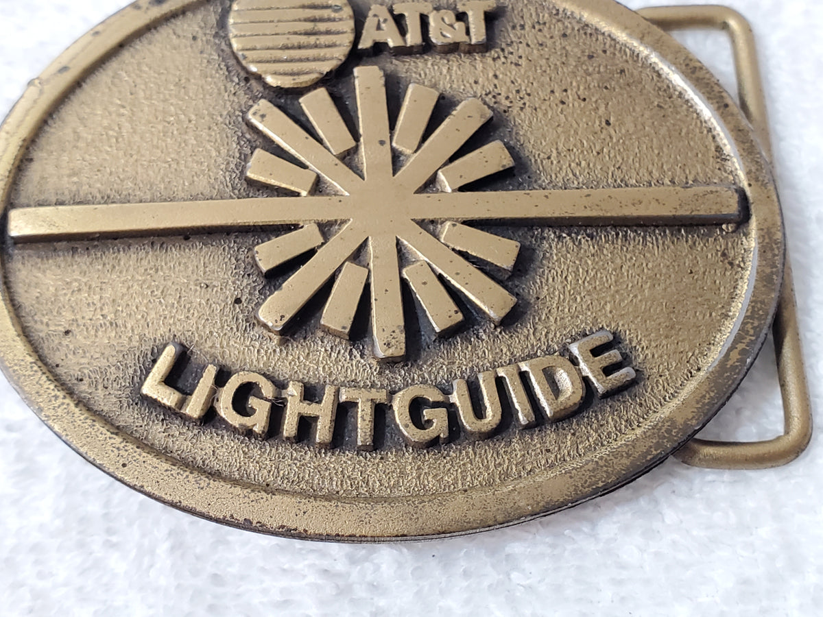 Vintage AT&T Lightguide Brass Belt Buckle Fiber Optics Made in USA by CD Hit