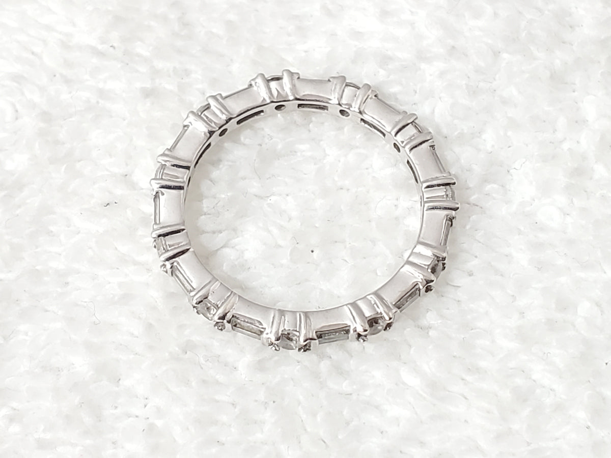 925 Sterling Silver CZ Eternity Band Ring Alternating Round Radiant Cut Size 7