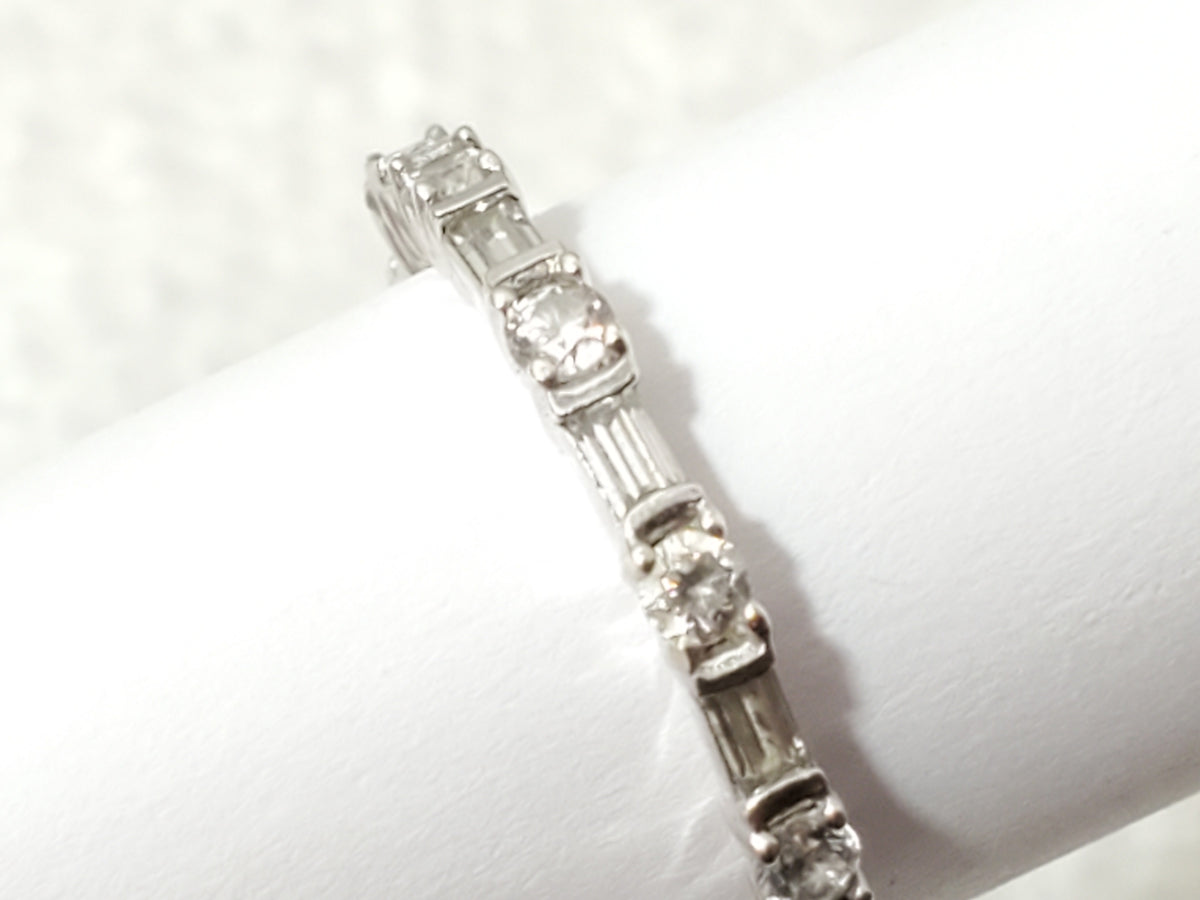 925 Sterling Silver CZ Eternity Band Ring Alternating Round Radiant Cut Size 7