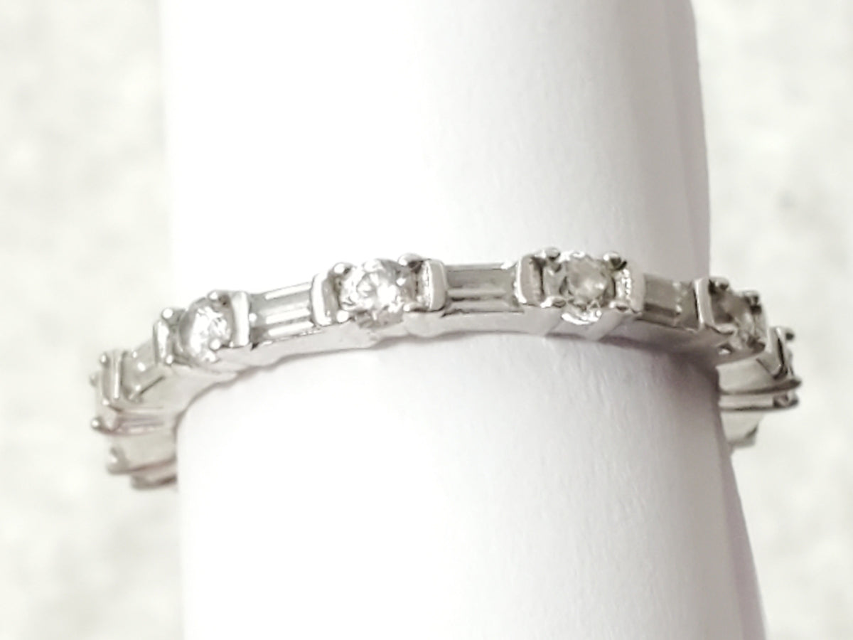 925 Sterling Silver CZ Eternity Band Ring Alternating Round Radiant Cut Size 7