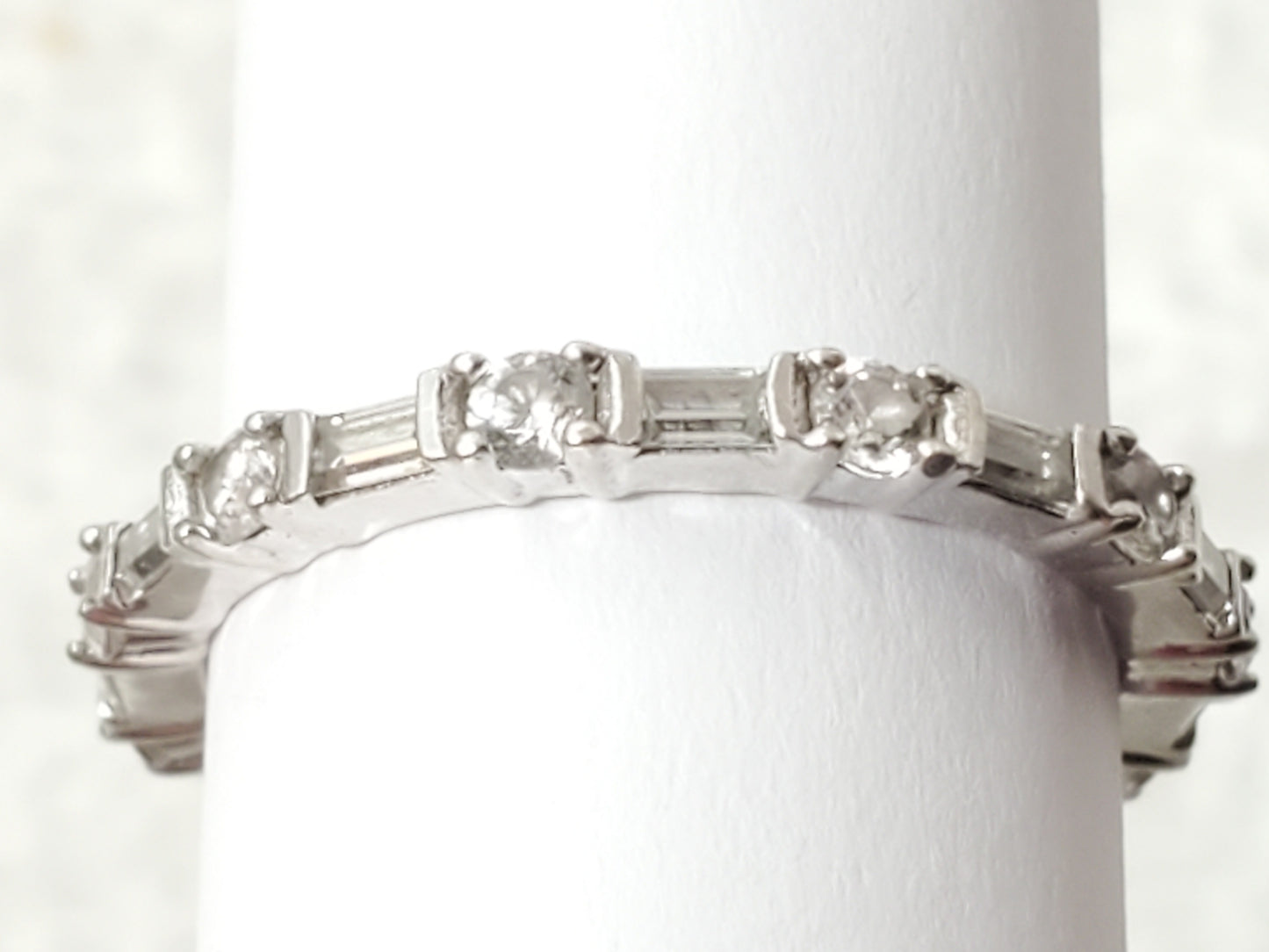 925 Sterling Silver CZ Eternity Band Ring Alternating Round Radiant Cut Size 7