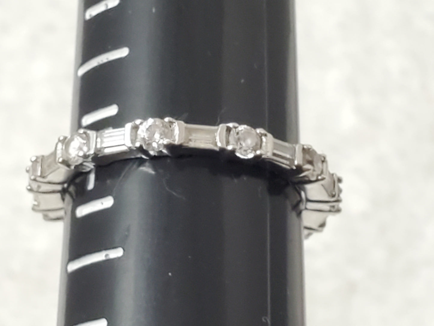 925 Sterling Silver CZ Eternity Band Ring Alternating Round Radiant Cut Size 7