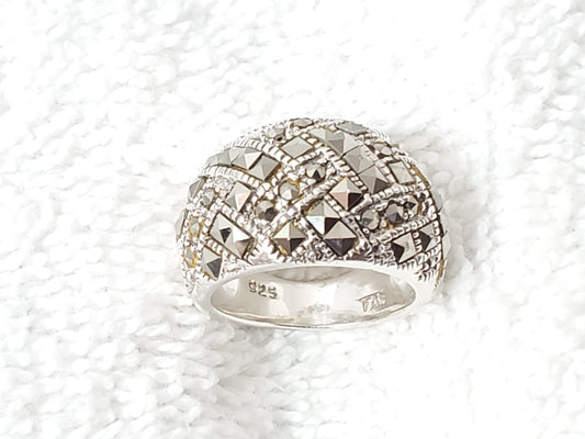 Vintage FAS 925 Sterling Silver Marcasite Lattice Dome Ring Band Size SEE PHOTOS