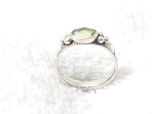 Vintage 925 Sterling Silver Oval Peridot Bezel Solitaire Ring by DEARSE
