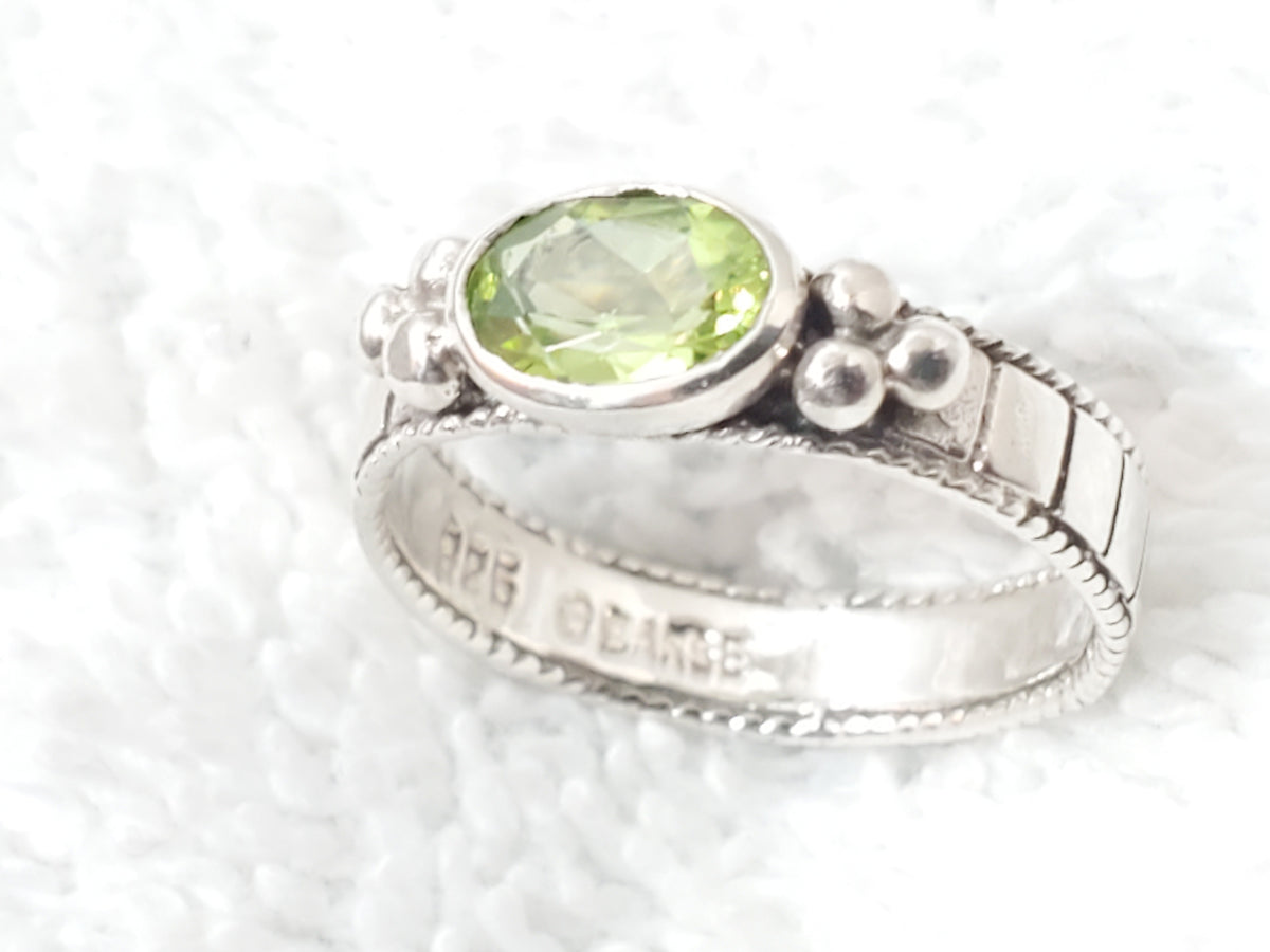 Vintage 925 Sterling Silver Oval Peridot Bezel Solitaire Ring by DEARSE