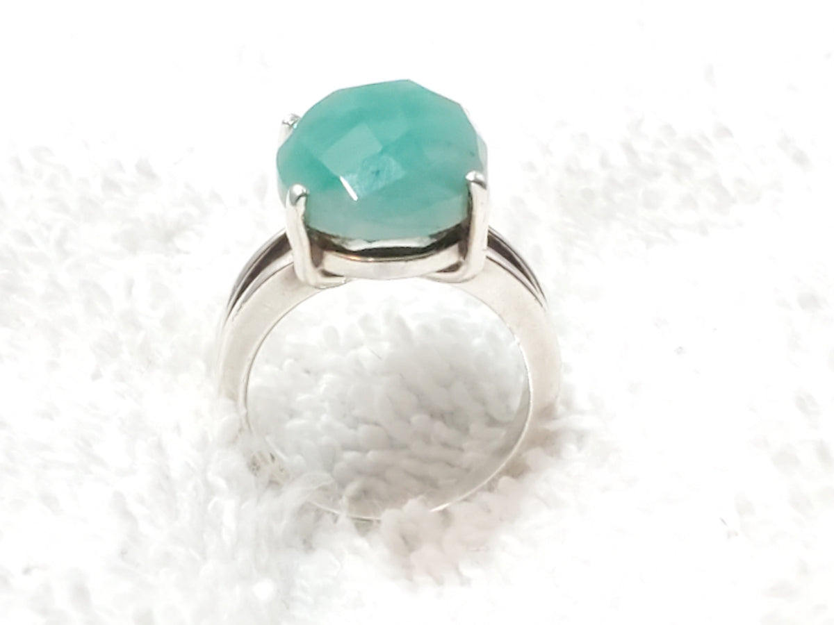 Vintage Sterling Silver Faceted Green Gemstone Solitaire Ring Split Shank Size 6