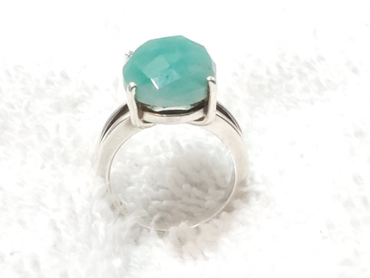 Vintage Sterling Silver Faceted Green Gemstone Solitaire Ring Split Shank Size 6