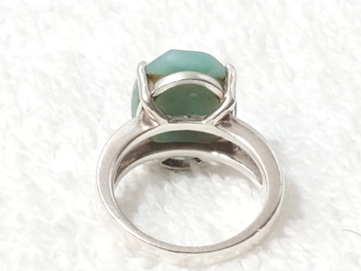 Vintage Sterling Silver Faceted Green Gemstone Solitaire Ring Split Shank Size 6