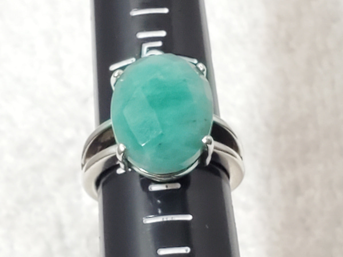 Vintage Sterling Silver Faceted Green Gemstone Solitaire Ring Split Shank Size 6