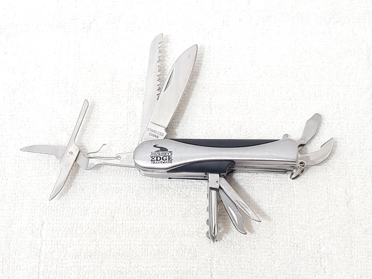 Journey's Edge Pocket Multi-Tool Stainless Steel Ergonomic Black Rubber Grip