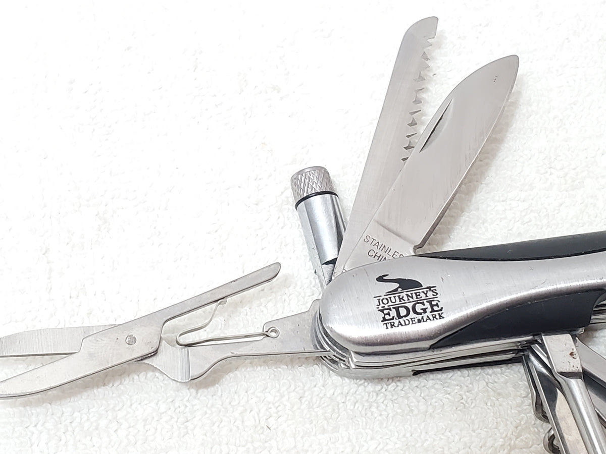 Journey's Edge Pocket Multi-Tool Stainless Steel Ergonomic Black Rubber Grip