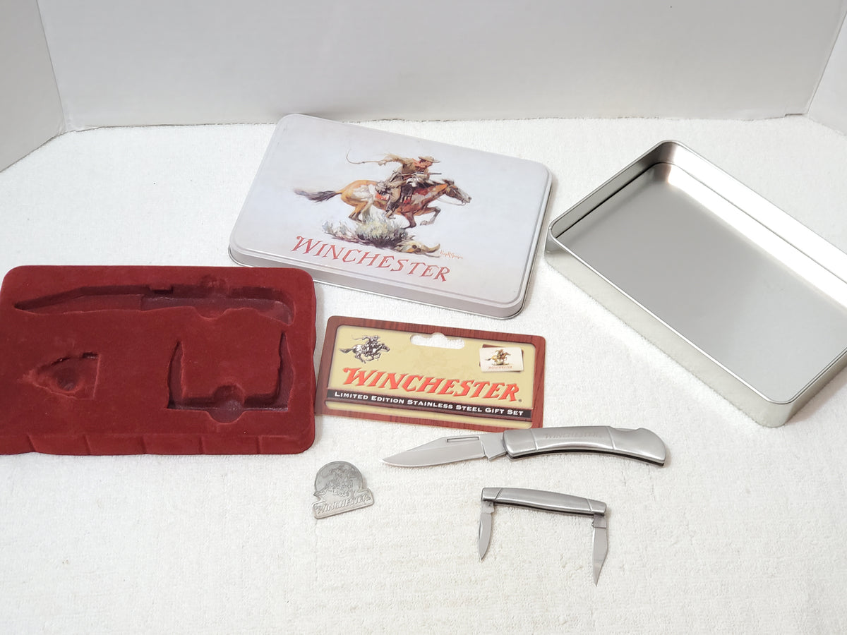 Winchester Limited Edition 2 Knife & Pin Stainless Steel Gift Set Collector Tin