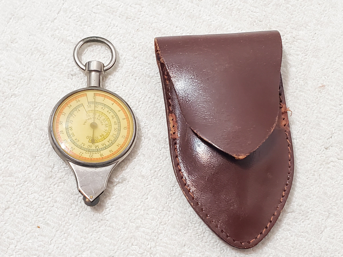 Vintage German Map Measurer Compass Leather Case Opisometer Pathfinder Distance