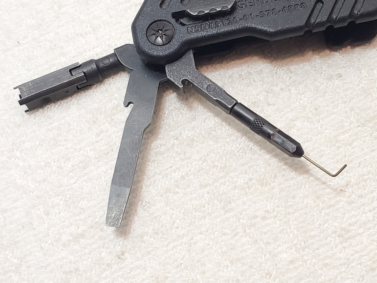 Gerber Black Multitool Short Reach Extraction Cleaning Slide Lock Buttons