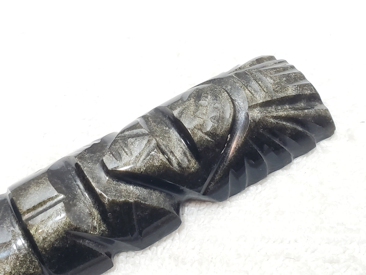 Aztec Silver Sheen Obsidian Black Stone Carved Maya Face Letter Opener Dagger