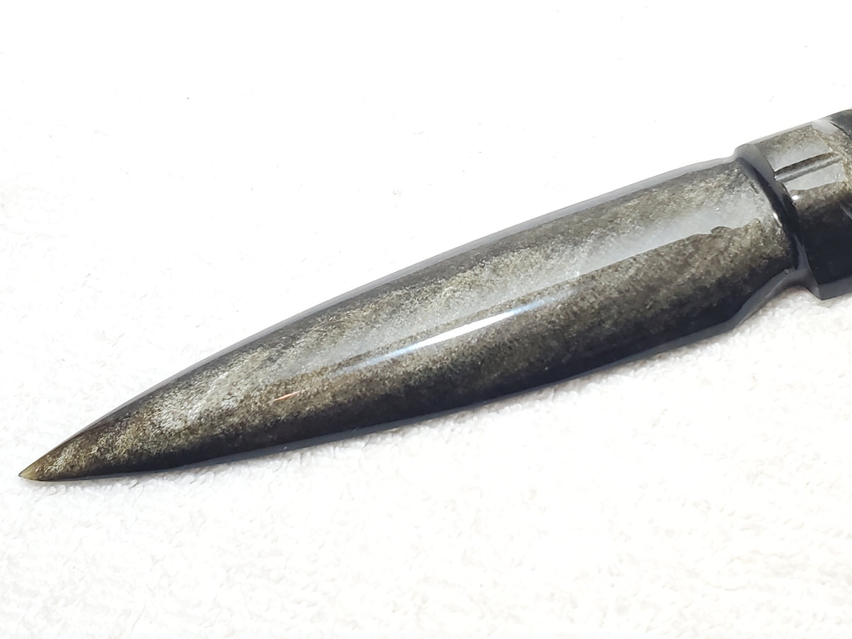 Aztec Silver Sheen Obsidian Black Stone Carved Maya Face Letter Opener Dagger