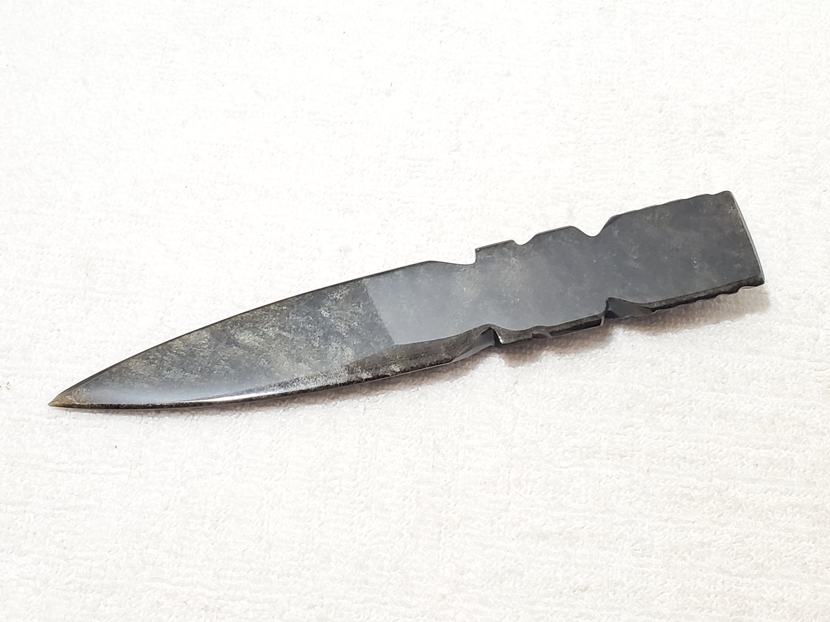 Aztec Silver Sheen Obsidian Black Stone Carved Maya Face Letter Opener Dagger