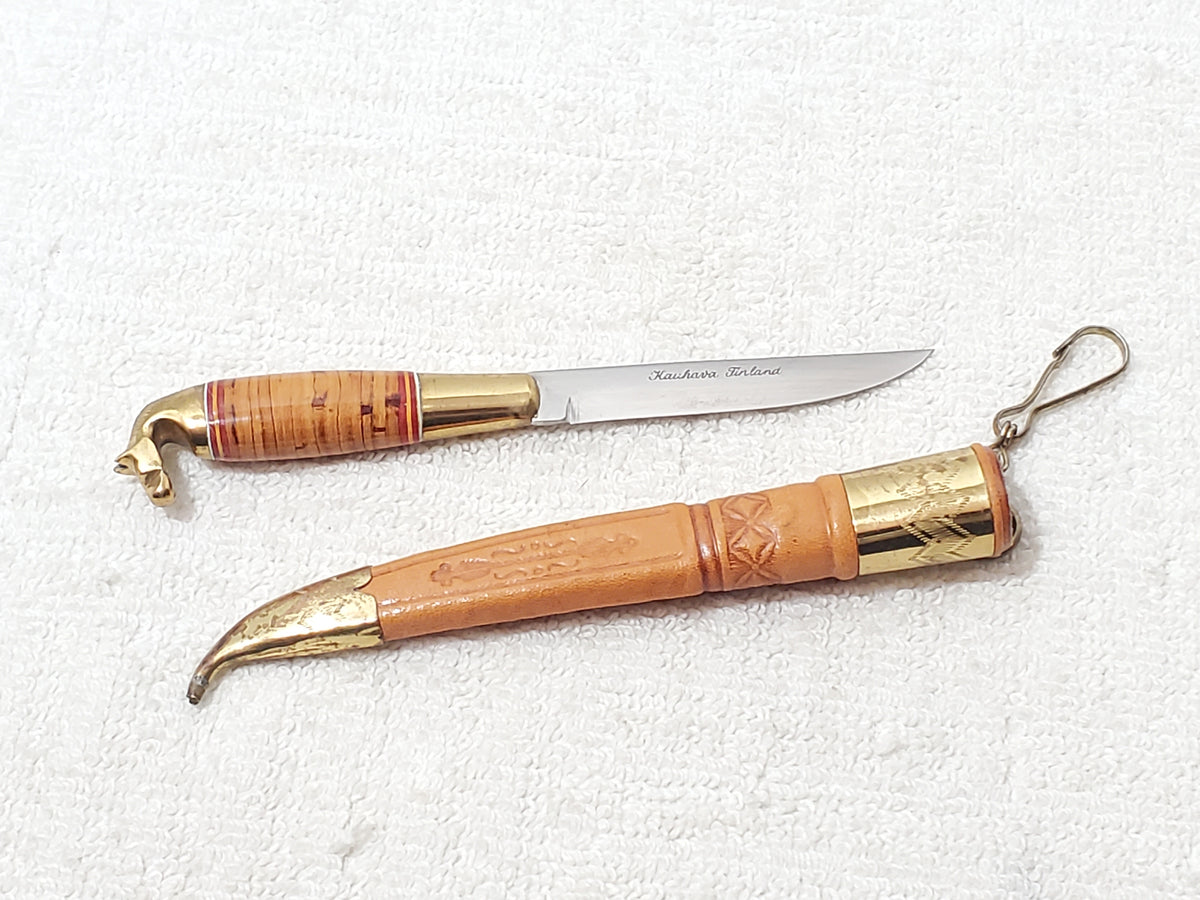 Vintage Finnish Kauhava Puukko Miniature Letter Opener Knife Horse Head Brass